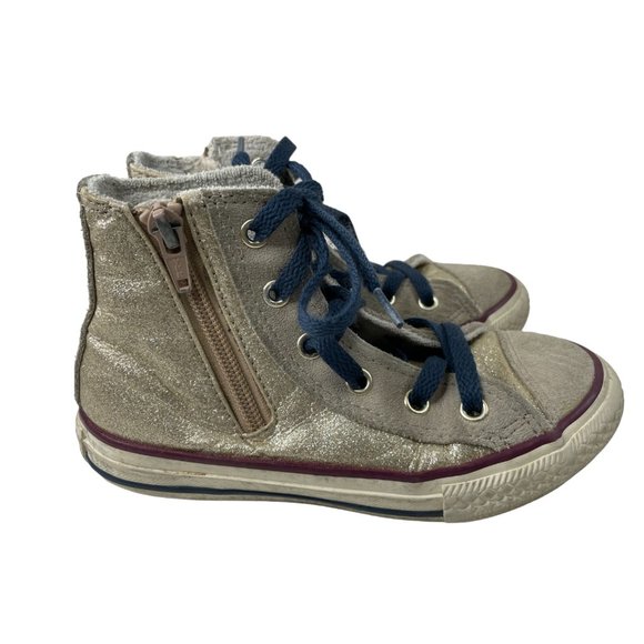 Converse Other - Converse Youth Chuck Taylor All Star Gold Glitter Side Zip Sneakers Sz 12Y